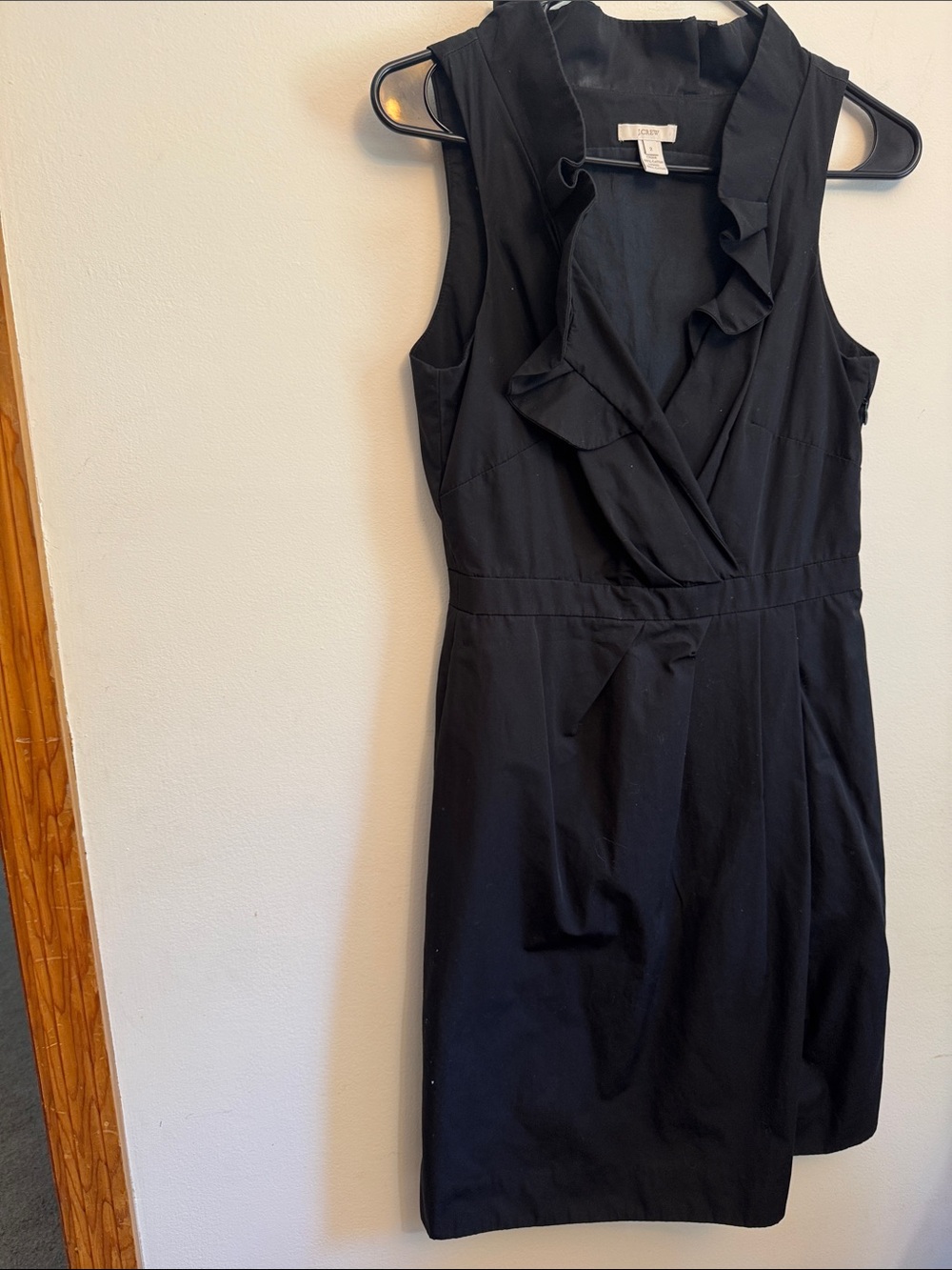 J crew Black Sleeveless Ruffle-Trim Dress